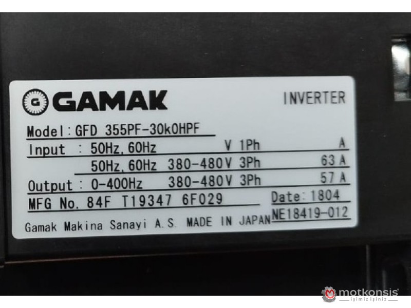 İkinciel GAMAK GFD355 30KW 355PF-30k0HPF FREKANS KONVERTÖRÜ